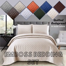 3 Piece Quilted Emboss Bedspread Comforter Bed Throw Double King All Bedding Set