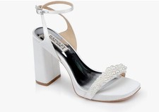 Badgley Mischka Calida Satin Pearl Cluster Heeled Sandal Soft White Womans 9