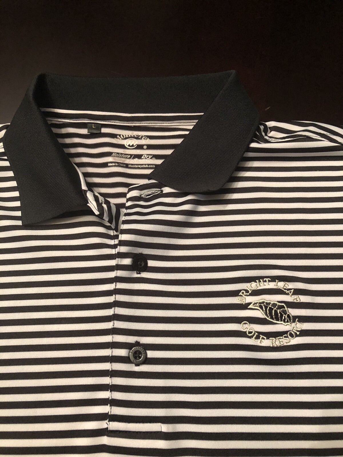 Men's Black White Striped Embroidered Bright Leaf Gol… Gem