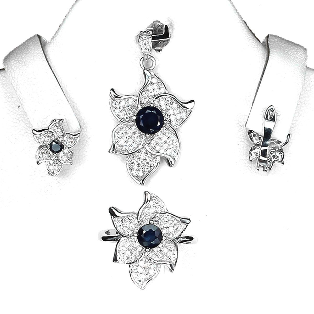 Parure Saphir bleu véritable ensemble bijoux pierres et minéraux avec collier bague oreilles