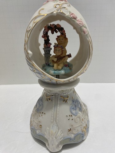 Music Box Porcelain Egg Revolving Cherub Angels Wind Up Plays "Fur Elise" W/Box - Bild 2 von 10