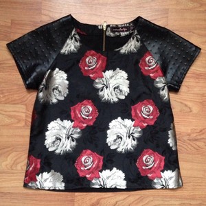 black t shirt with red roses