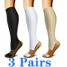 3 Pairs Compression Socks Copper Knee High 20-30mmHg Energy Support Recover