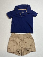 Carter's 3M 2pc Dinosaur Polo Shirt  Shorts Set Blue/Beige Cotton Summer