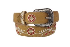 Kids Unisex Western Cowboy Belt Leather Tan Flower Embroidered Cinto Vaquera