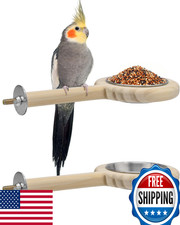 KATUMO Bird Perch Platform Wood Stand Toy w/ Feeding Cup for Parakeet Cockatiel
