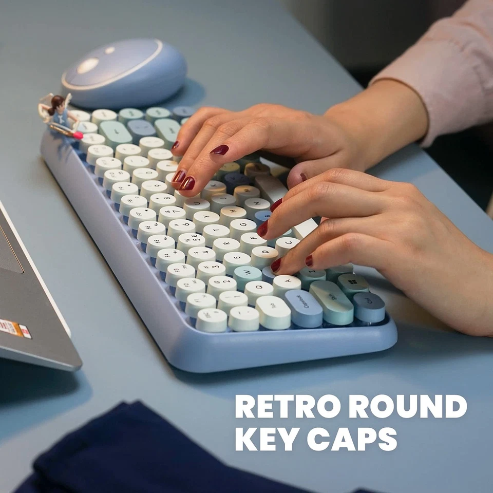 PERIDUO-713BL Wireless Mini Keyboard and Mouse Combo - Retro Round Key Caps -... - Image 4 of 4