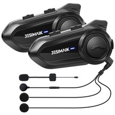 JESIMAIK Motorcycle Bluetooth Headset,2 Way Helmet Intercom 2 Pack, Black