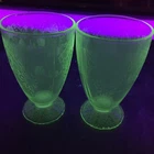 Hazel Atlas Florentine #1 Poppy Green Depression Glass Footed Tumbler x2
