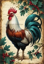 Festive Rooster | A4 Rice Paper | Paper for Decoupage | Decoupage Creatives