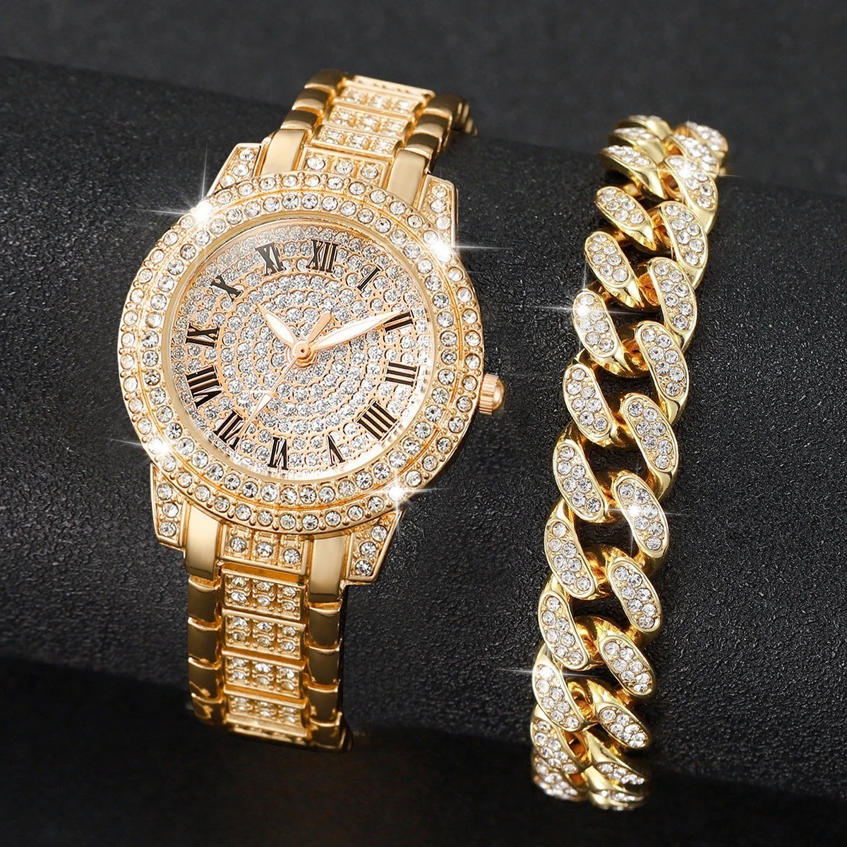 Diamond Studded Roman Pattern Women Bracelet Watch Fashion Women Watch