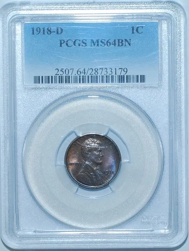 1918 D PCGS MS64BN Lincoln Wheat Cent