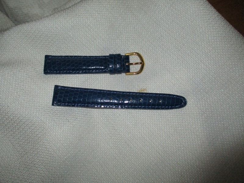 watchstrap watch band strap  18mm gold genuine leather blue crocodile grain