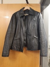 Armani Jeans AJ Black Leather Jacket UK Size 12 – Zip Fault / Repair