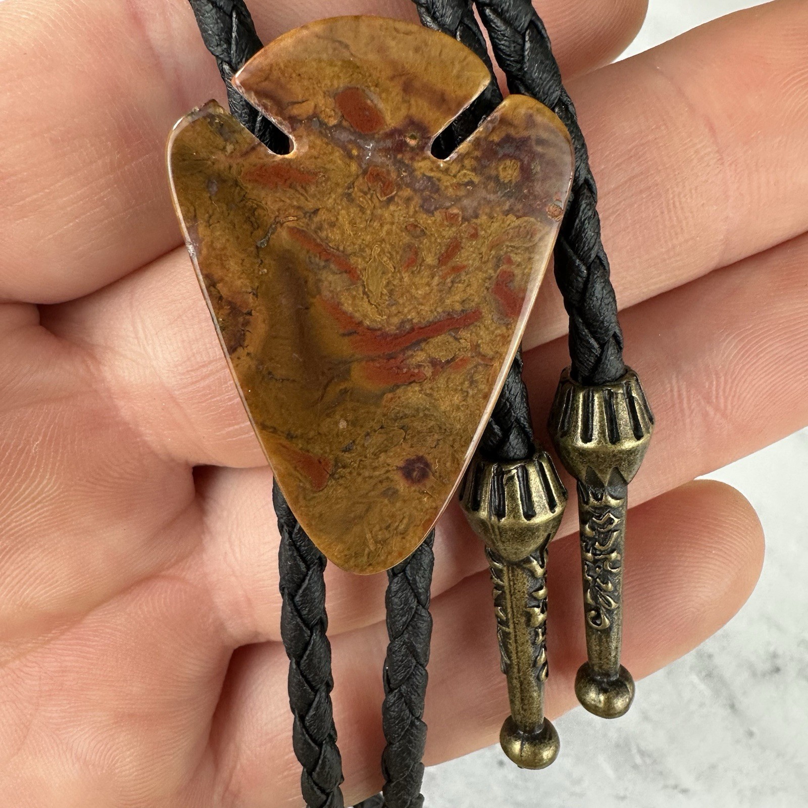Stunning Jasper Agate Arrowhead Southwestern Bolo… - image 1
