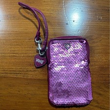 Coach Poppy Vintage Y2K Pink Sequin Zip Wristlet Card Phone Holder RARE Barbie