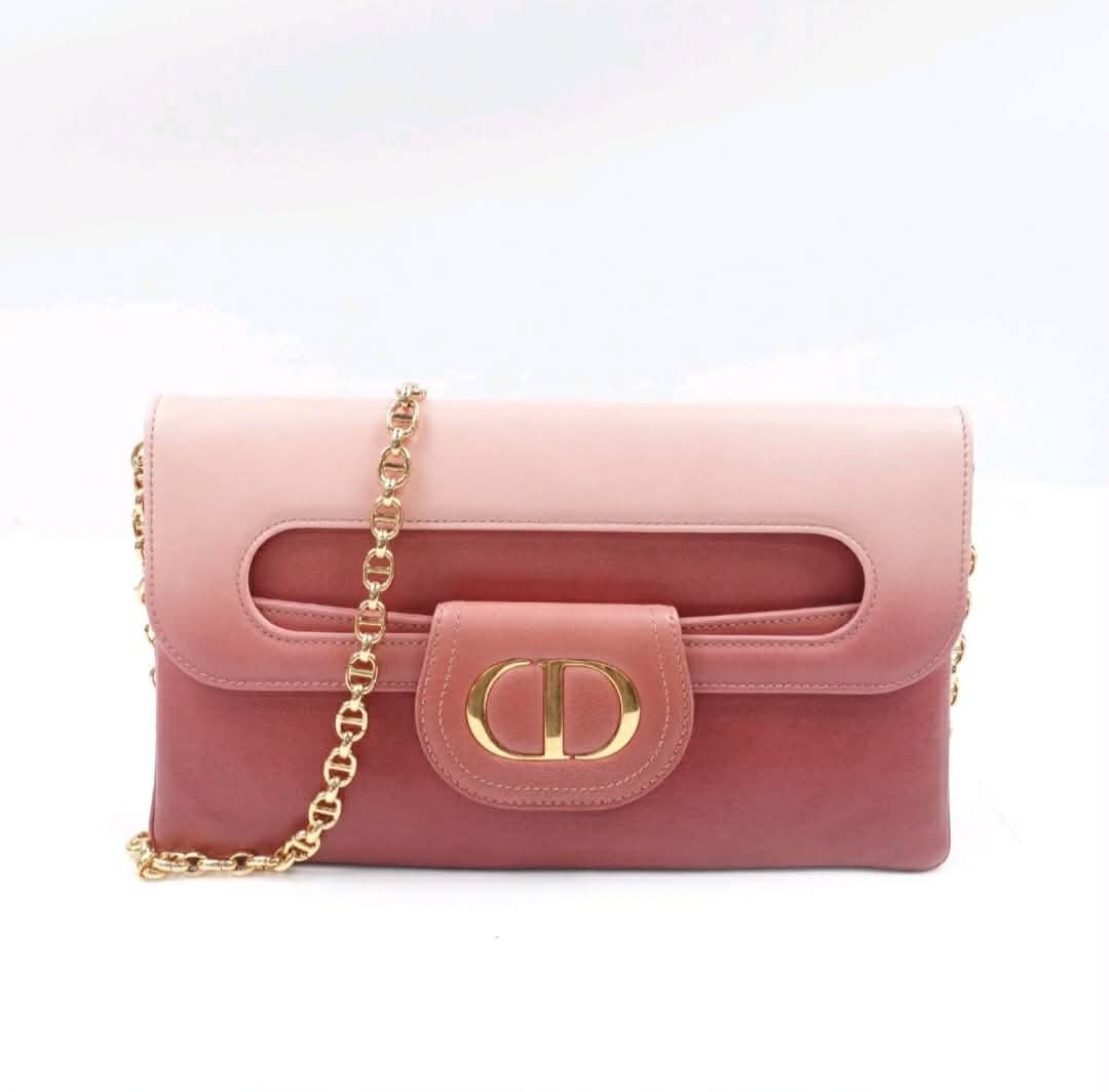 Christian Dior Pink Rose Leather Gold Chain Strap Women's Shoulder Bag