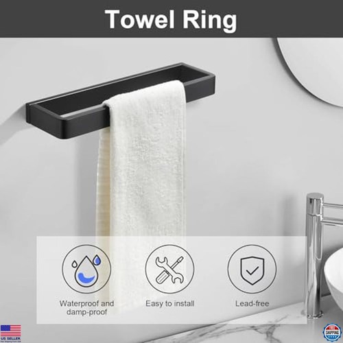 Matte Black Bathroom Hardware Set, 4-Piece Towel Bar & Rack, Wall Mounted - Picture 2 of 7