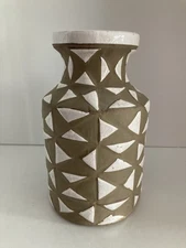 Anthropologie Koyla Ceramic Vase Brown White Triangle Geometric 9.5" Tabletop