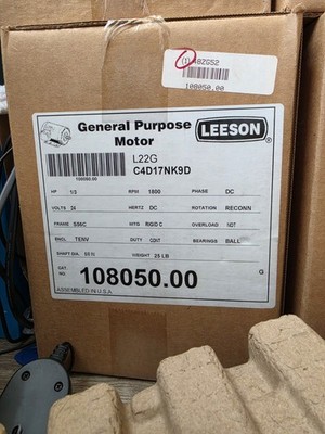 LEESON L22G C42D17FK1 1/3 HP 24v DC Motor