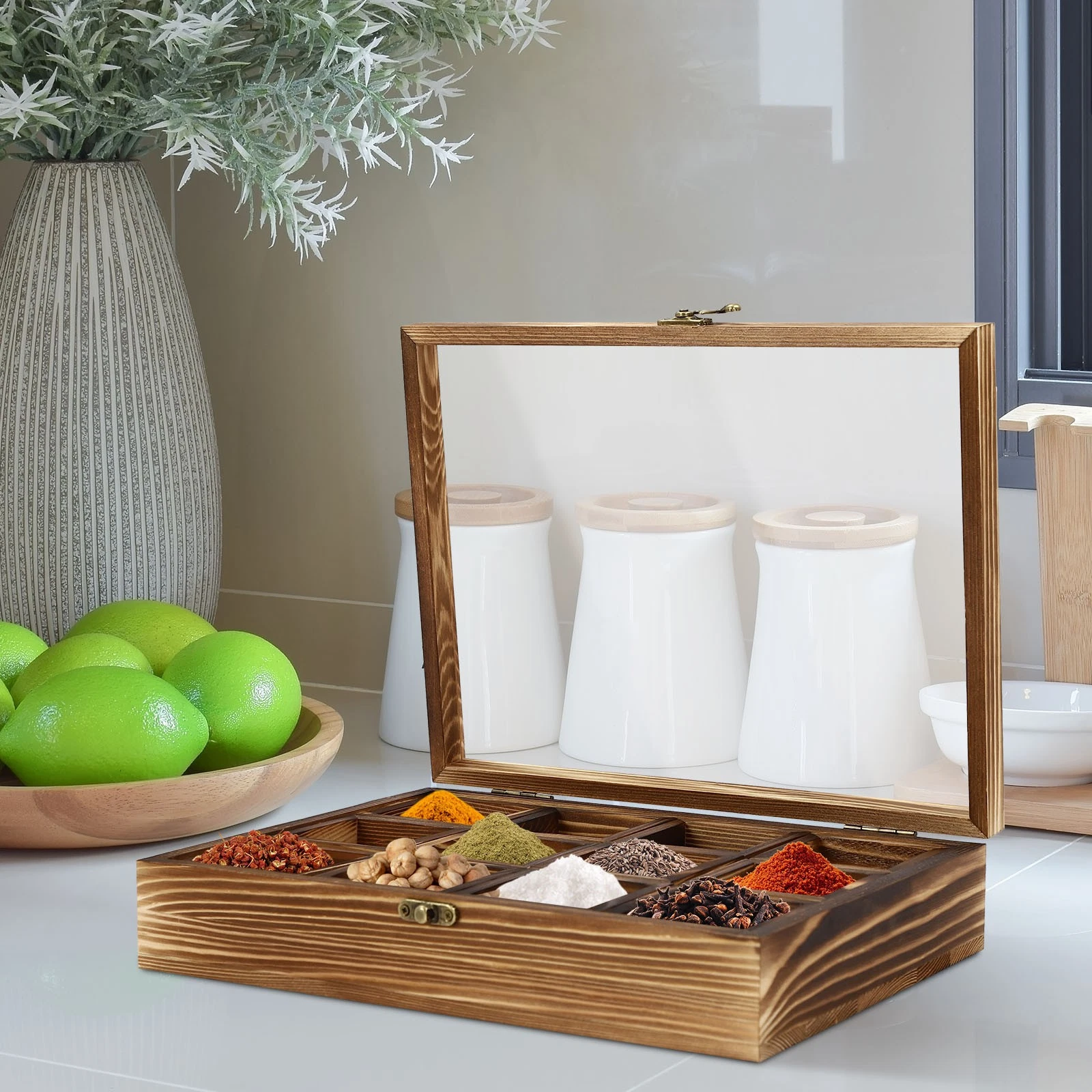 Wooden Spice Rack Organizer Storage Box Wooden Spice Box with 12 Containers