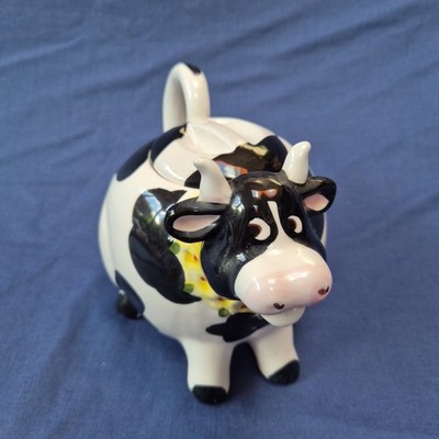 Vintage Keramik Kuh Teekanne schwarz weiß Fat Cow Teekanne Sammlerstück Deko 1 Liter