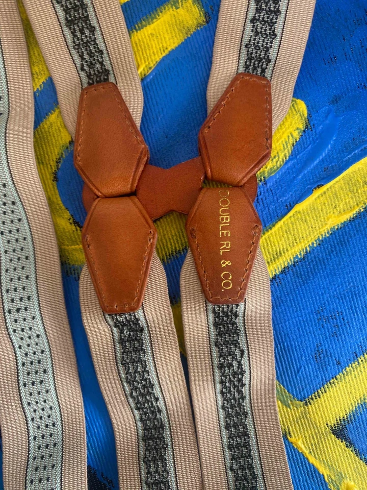 Ralph Lauren Vintage Cuero-End Braces Tirantes Beige Rayas Cinturón Foto 2 de 4