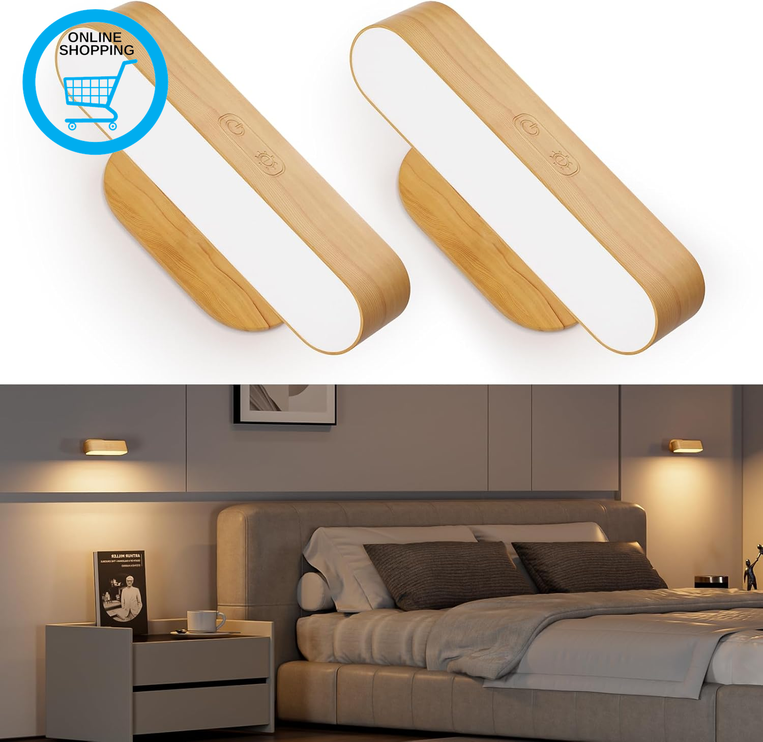 Battery Operated Wall Sconces, Wireless LED Wall Sconce Set of Two for Bedroom,