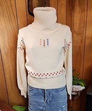 VTG 1970S Vicki Volts Knitted Sweater with Colorful Pattern Turtleneck