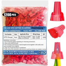 1200 PCS Winged Red Wire Nuts 13 Gauge for 18-8 AWG, HSP13 Easy Twist-On and ...