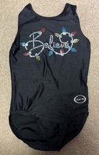 Ozone gymnastics Leotard Youth Large Sparkles EUC Black "believe"