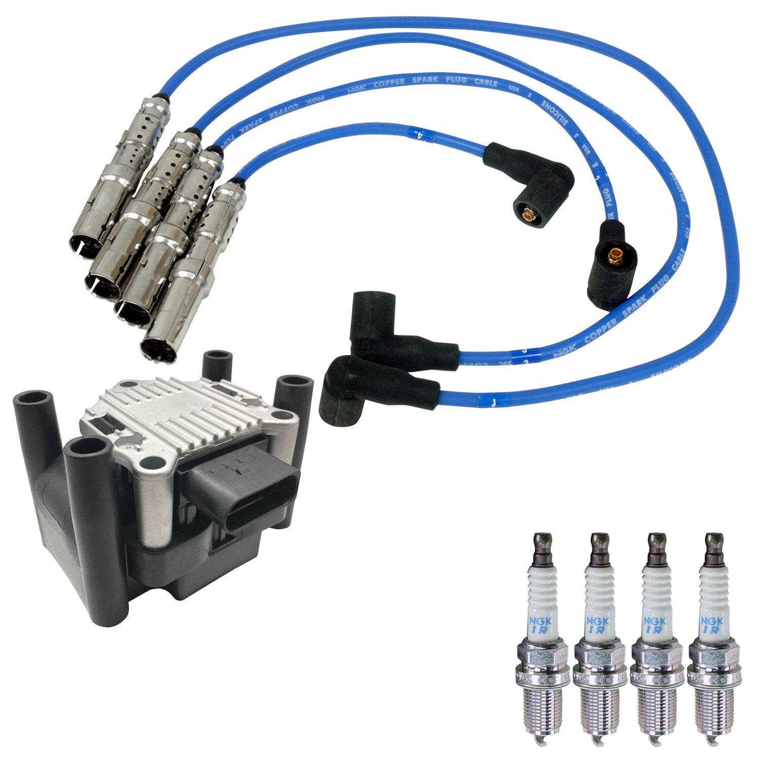 Hitachi 2 IgnitionCoils NGK 4 Laser Iridium SparkPlugs  Wire Set Kit for Beetle