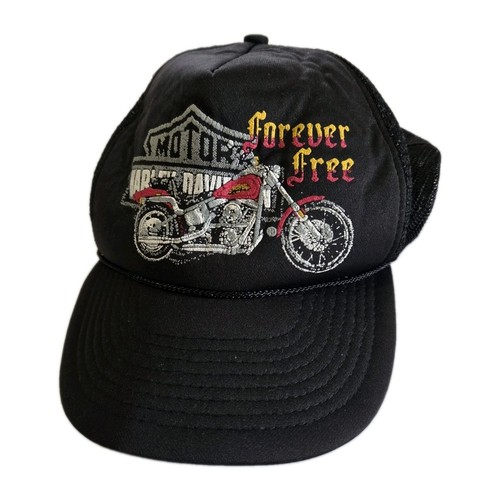 VTG 1980s Harley Davidson Trucker Hat Snapback Forever Free Motorcycle Official