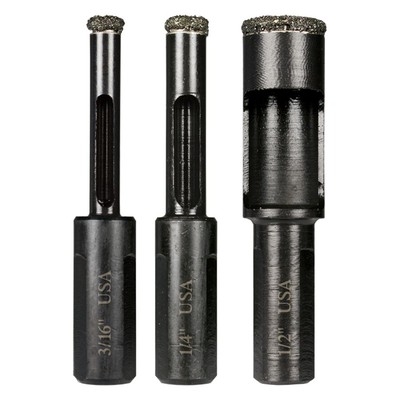 Montana Brands MB-65230 3 Piece Diamond/Tile Drill Set, 3/16'', 1/4'', 1/2'', Hex