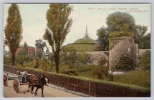 c.1910s Canterbury England Postcard City Wall Dane John Ave Horse Cart