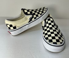 Vans Checkered Slip On Sneakers Shoes, Black White/Cream, Women s Size 5