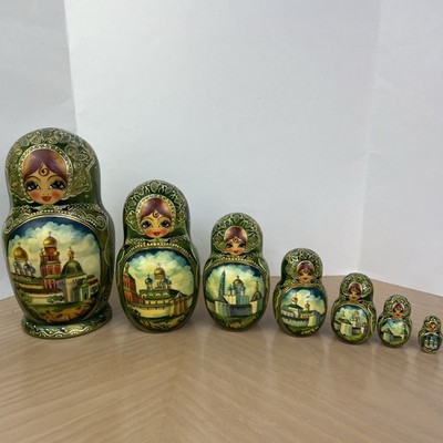 Beautiful Teal Green Fairytale  Russian Matryoshka Nesting Doll Sergiev