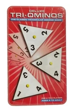Triangular Domino Game Pressman Tri Ominos Deluxe Classic Tin Container Sealed