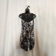 STUDIO Y Black Silver Gray Metallic Animal Print Sleeveless Mini Cocktail Dress 