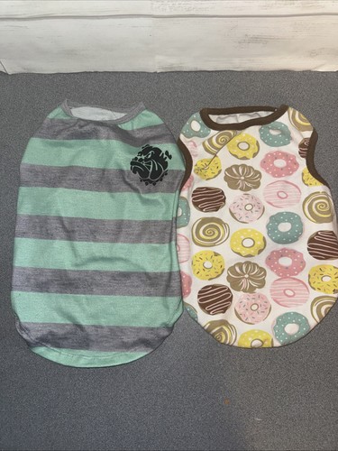 Dog Shirt Lot Of 2 , S/m Stripe, Xl Donuts 