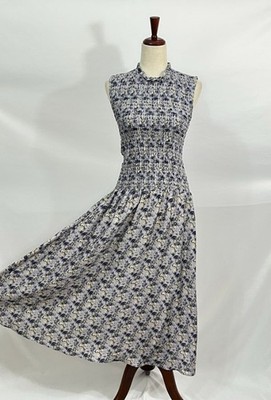 ROSE ROOM Sz S Small Purple Floral Sleeveless Smocked Silk Midi Signature Dress