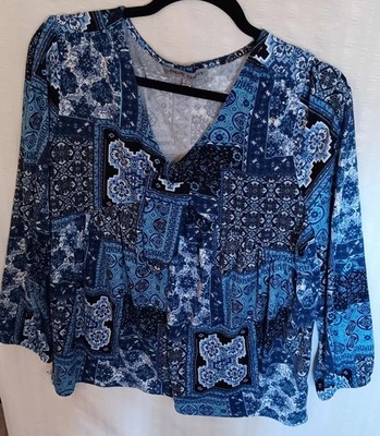 Absolutely Famous Womens Pullover Blouse  Size L Blue