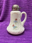 Antique EAPG Hand Painted Flowered Milk Glass Syrup Pitcher