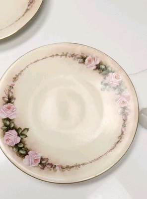 Antique 1914 JPL Limoges France Hand Painted Pink Roses 8  Plates Set of 5 Jean 