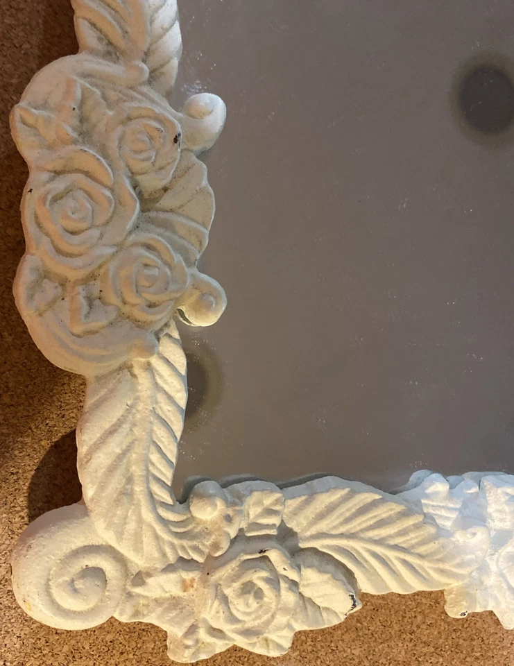"Espejo vintage de metal ornamentado floral 7,5X9,5"" colgante o soporte ~ ~ pesado" Foto 4 de 4