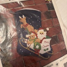 Hobby Craft 18" Storybook Felt Stocking Kit w/Sequins/Beads Santa  Sleigh 9225