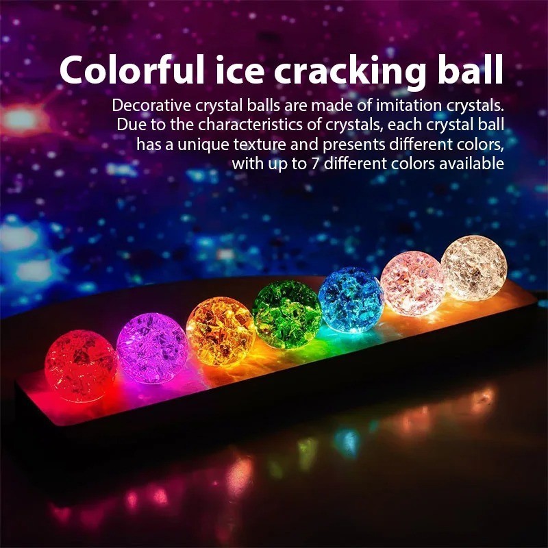 Veilleuse boule de cristal LED craquelée multicolore USB