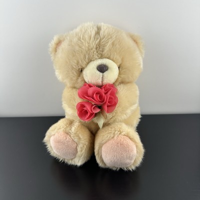 Vintage Hallmark Forever Friends Teddy Bear Holding Pink Roses Flowers 11  Plush