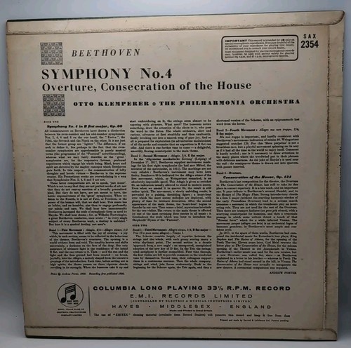 SAX 2364 Beethoven Symphony No.4 Philharmonia Orchestra Otto Klemperer E/R - Picture 2 of 6