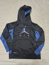 Boys 5-6 Jordan Air Pull Over Hoodie Therma Fit Blue Black